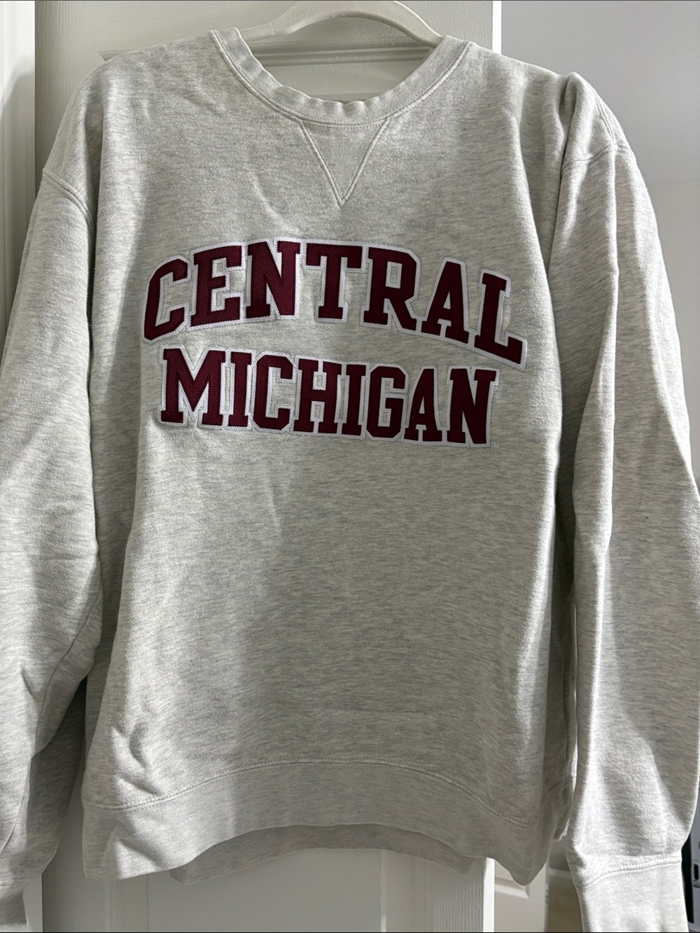 Gear For Sports Gray Crewneck Sweatshirt with Maroon Central Michigan Text